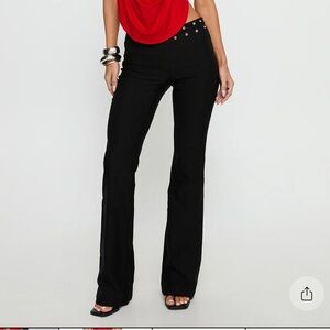 Princess Polly Yevina Eyelet Flare Pant Black